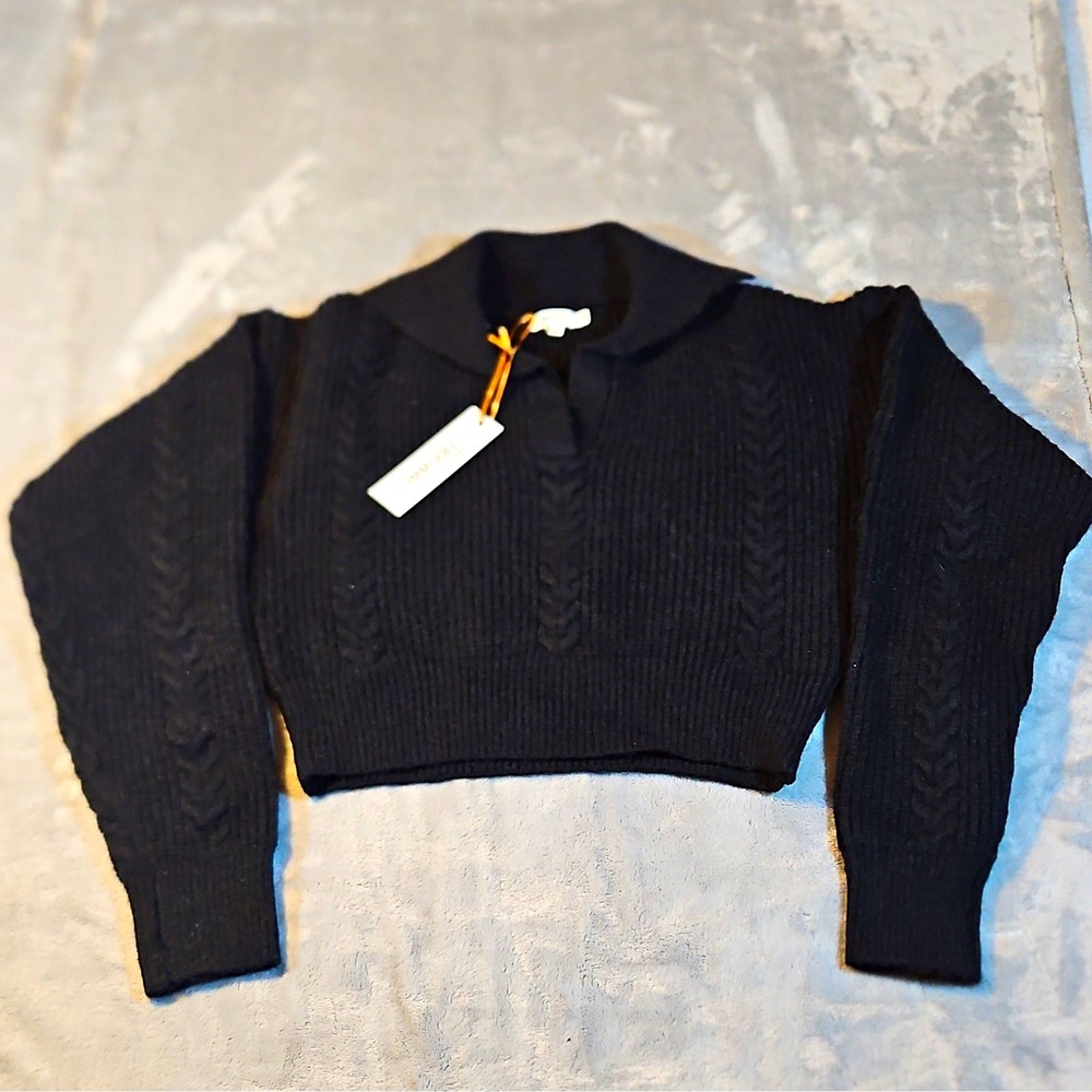 IMMODEL Black Ribbed Cable Knit Collared Pullover Sweater Long Sleeve M SW-9812
